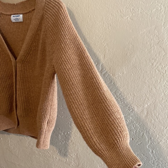 Old Navy Tan Camel Wool Blend Waist Length Button Up Cardigan Size Small - Picture 3 of 7